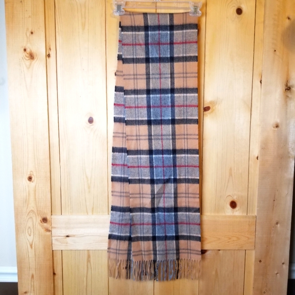 Barbour Classic Tartan Plaid Merino Wool Cashmere Blend Fringe Scarf
